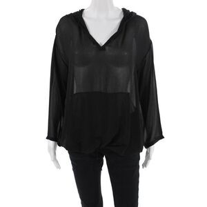 Ian RN Women Gothic Pullover Hoodie Black V-Neck Drawstring Polyester Size S